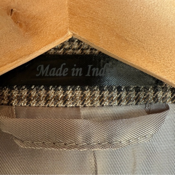 Lauren Ralph Lauren Men's Houndstooth Plaid Blazer Brown Wool Silk Blend Sz 46S - Picture 5 of 7